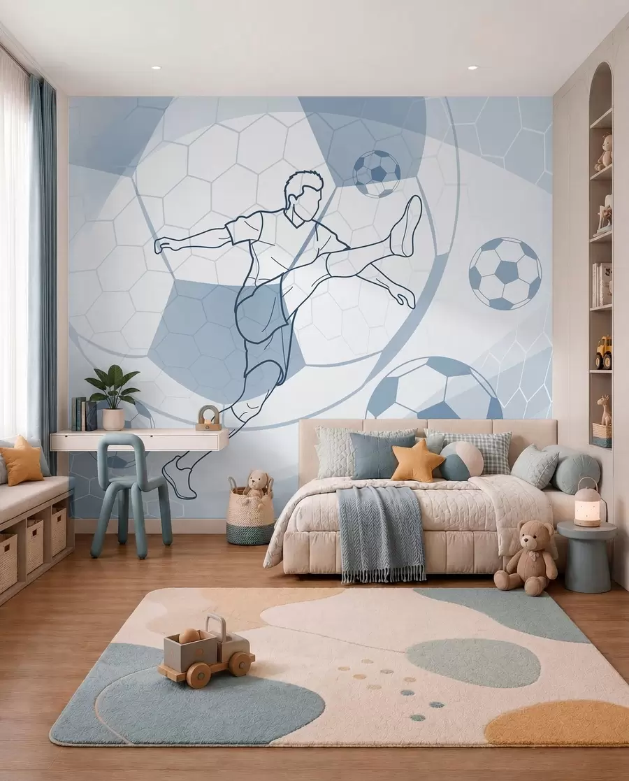 Papier peint Croquis de football bleu w04601