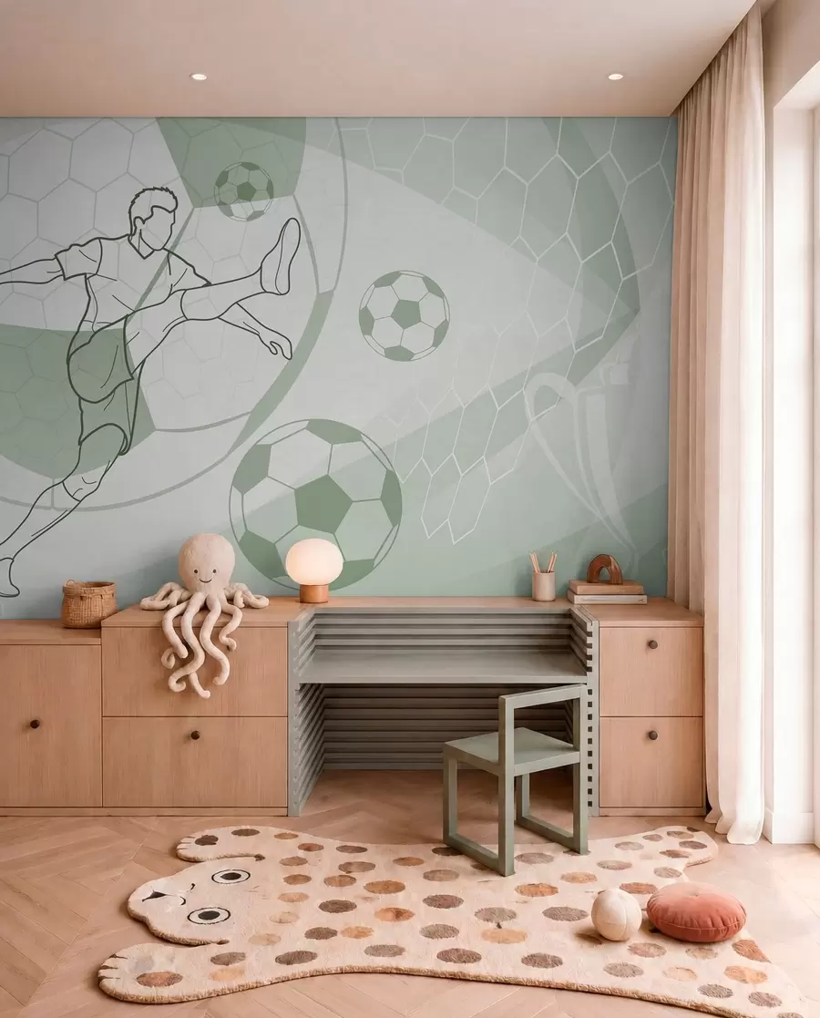 Papier peint Dessin de football vert w04601v2