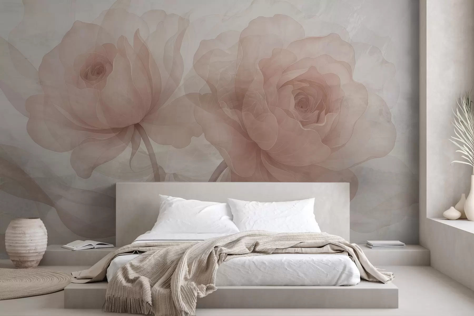 Papier peint Des roses à travers le béton w04570