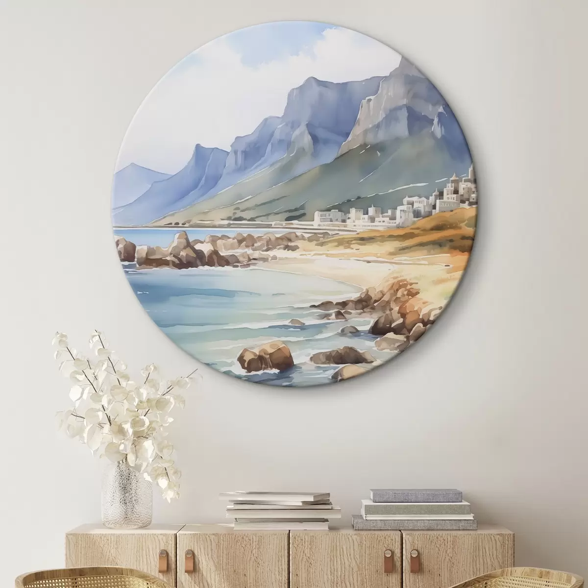 Tableaux rondes Imitation aquarelle de bord de mer r45978