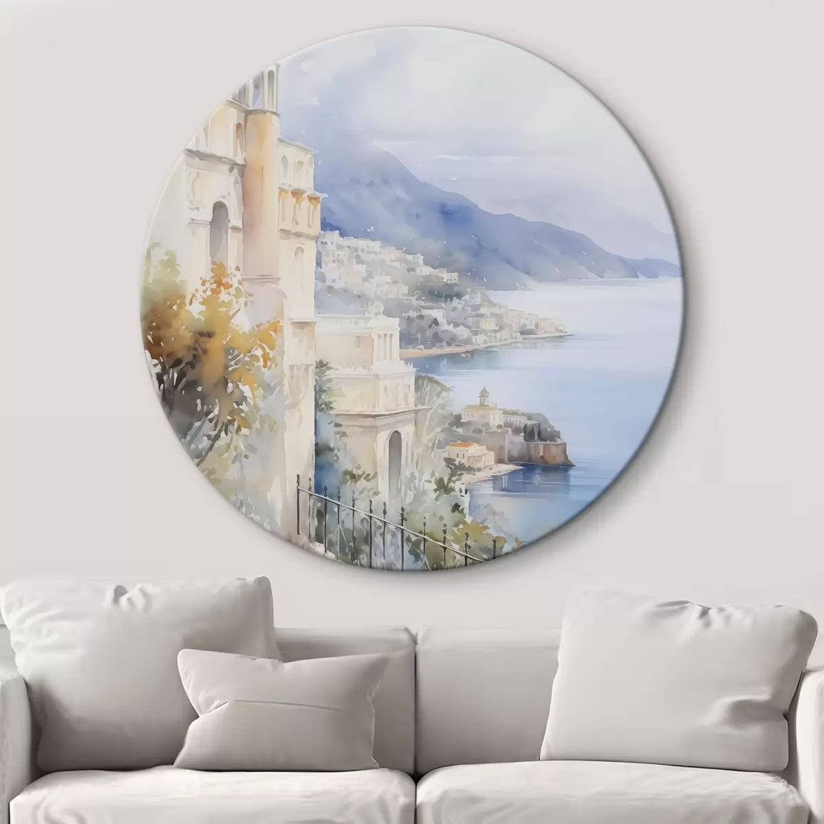 Tableaux rondes Baie près de la ville imitation aquarelle r45979