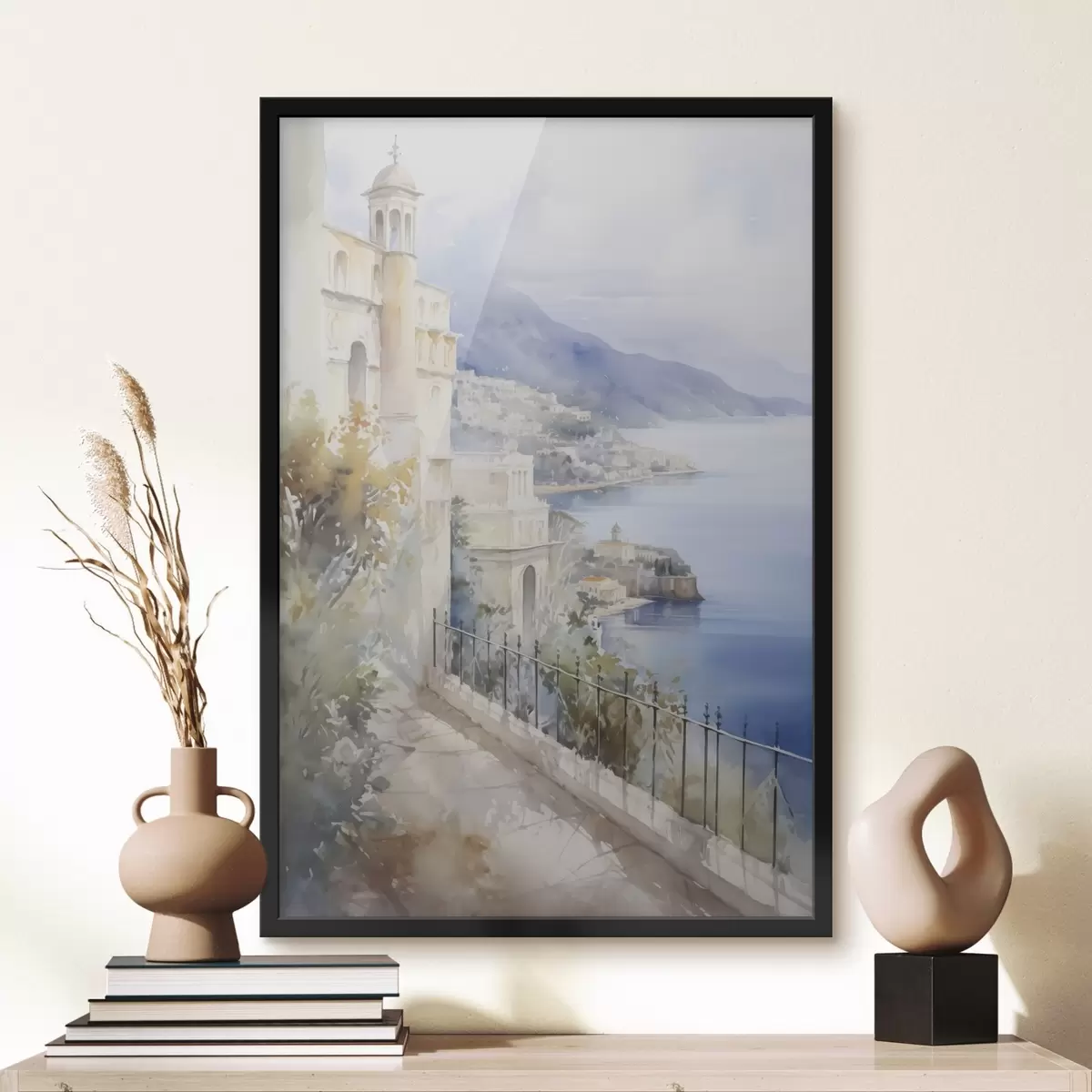 Poster Baie près de la ville imitation aquarelle f45979
