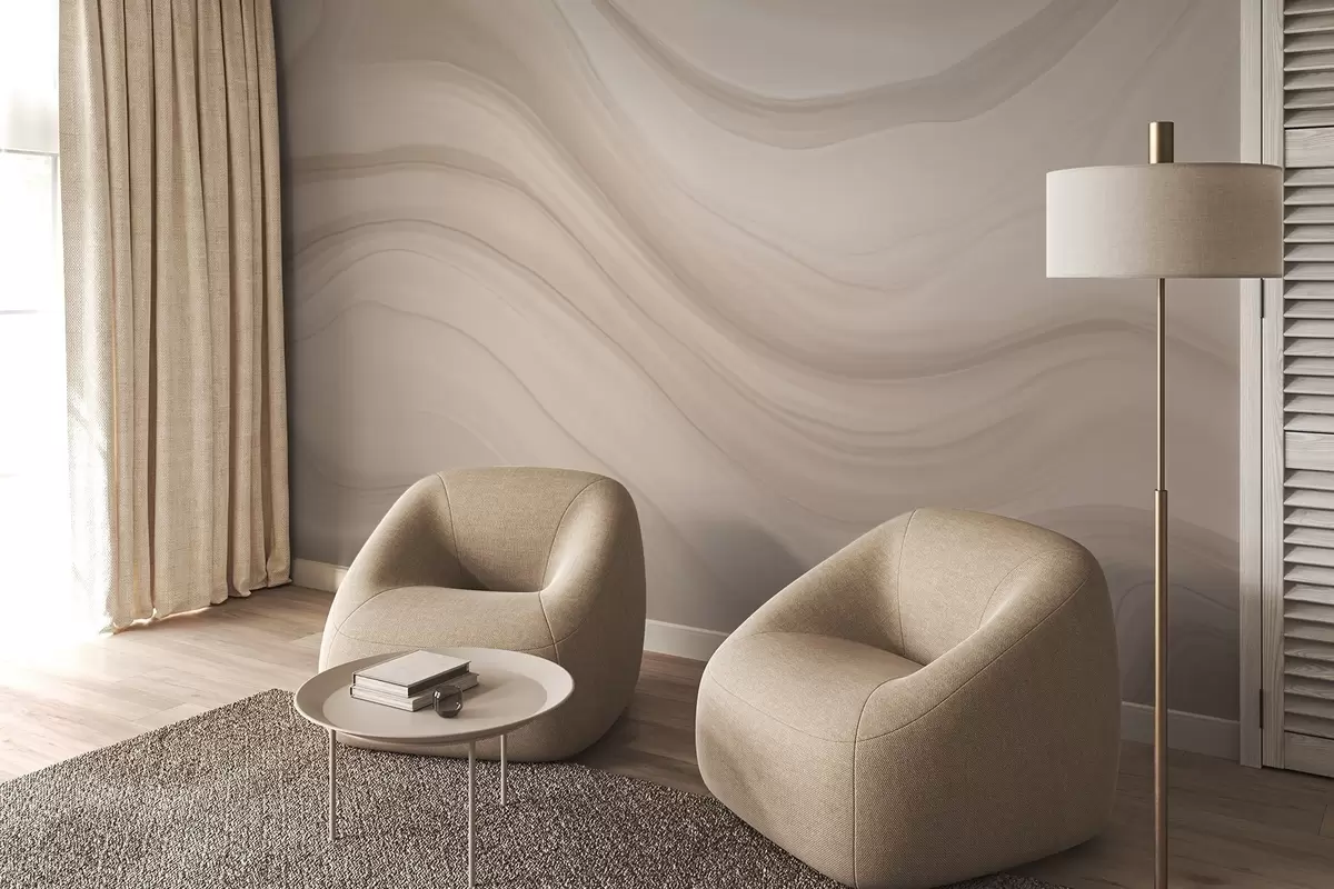 Papier peint Abstraction beige clair avec des vagues douces w04257