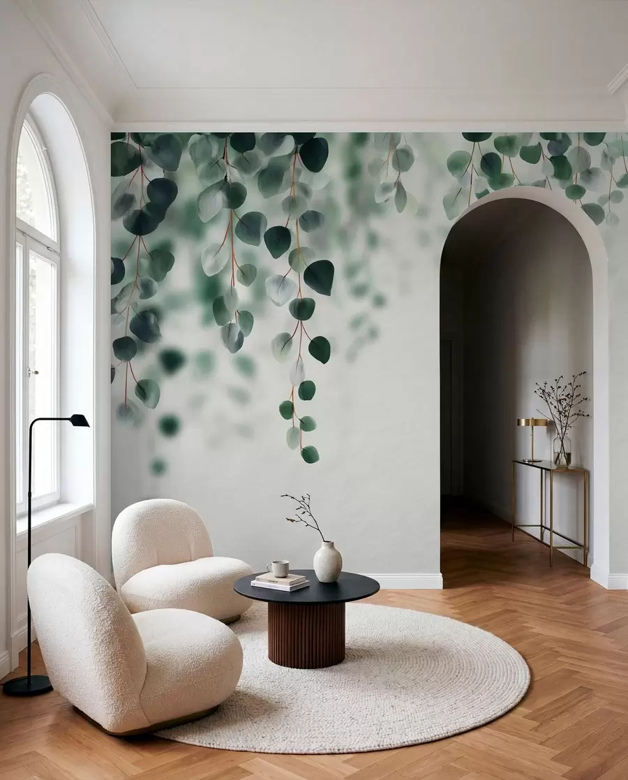 Papier peint Eucalyptus tombant sur un fond clair w04393