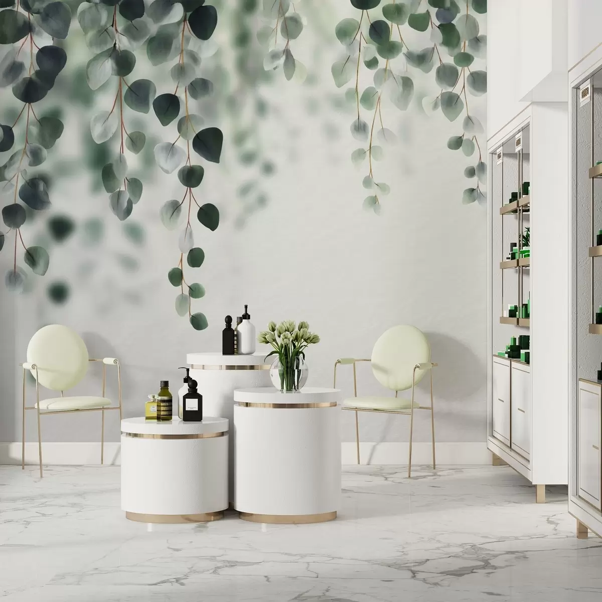 Papier peint Eucalyptus tombant sur un fond clair w04393