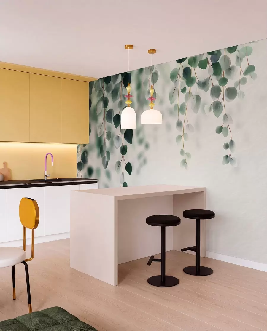 Papier peint Eucalyptus tombant sur un fond clair w04393
