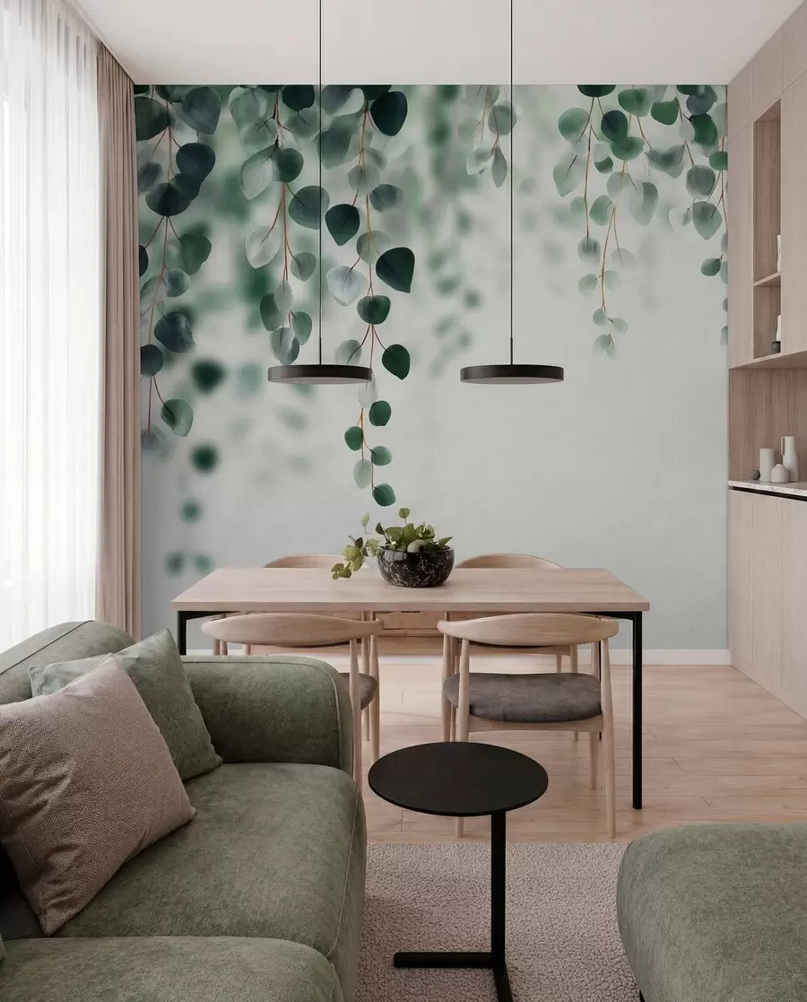 Papier peint Eucalyptus tombant sur un fond clair w04393