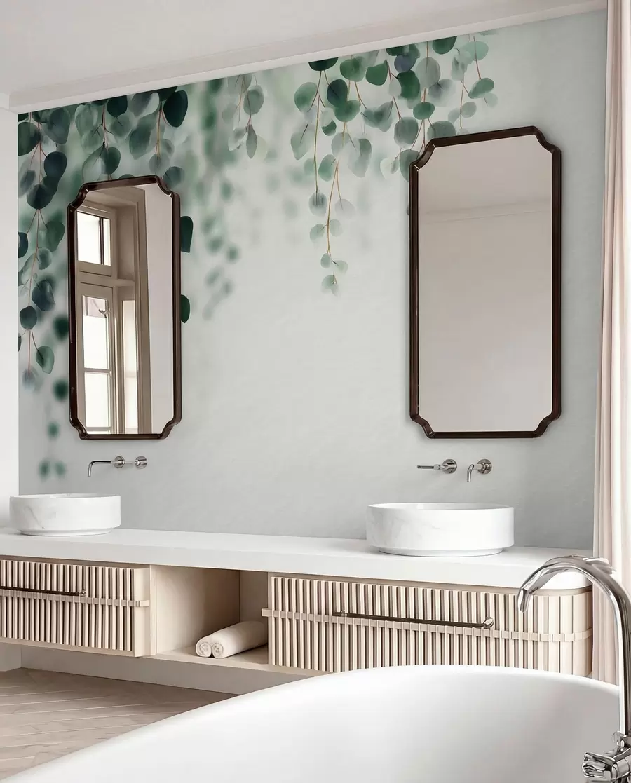 Papier peint Eucalyptus tombant sur un fond clair w04393