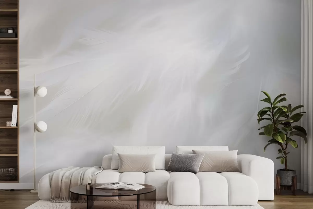 Papier peint Plumes blanches douces, texture légère w04442