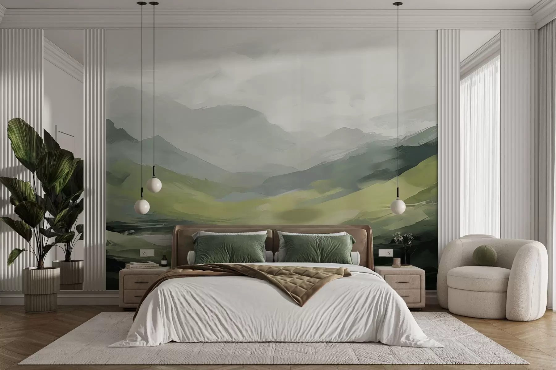 Papier peint Paysage montagneux abstrait dans des tons de vert w04447