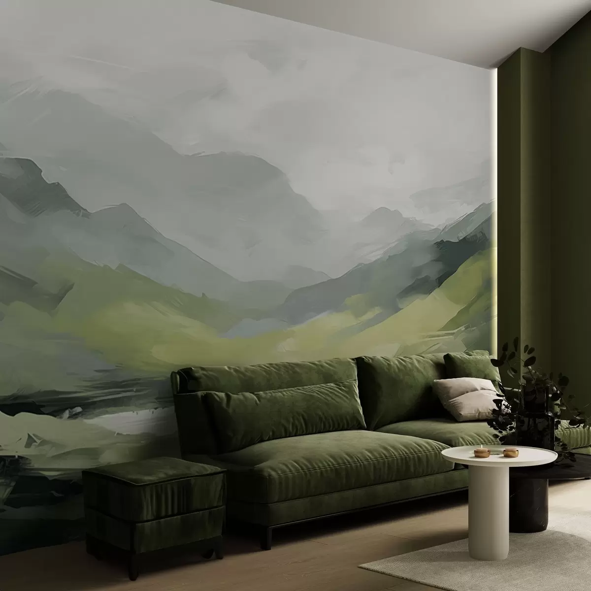 Papier peint Paysage montagneux abstrait dans des tons de vert w04447