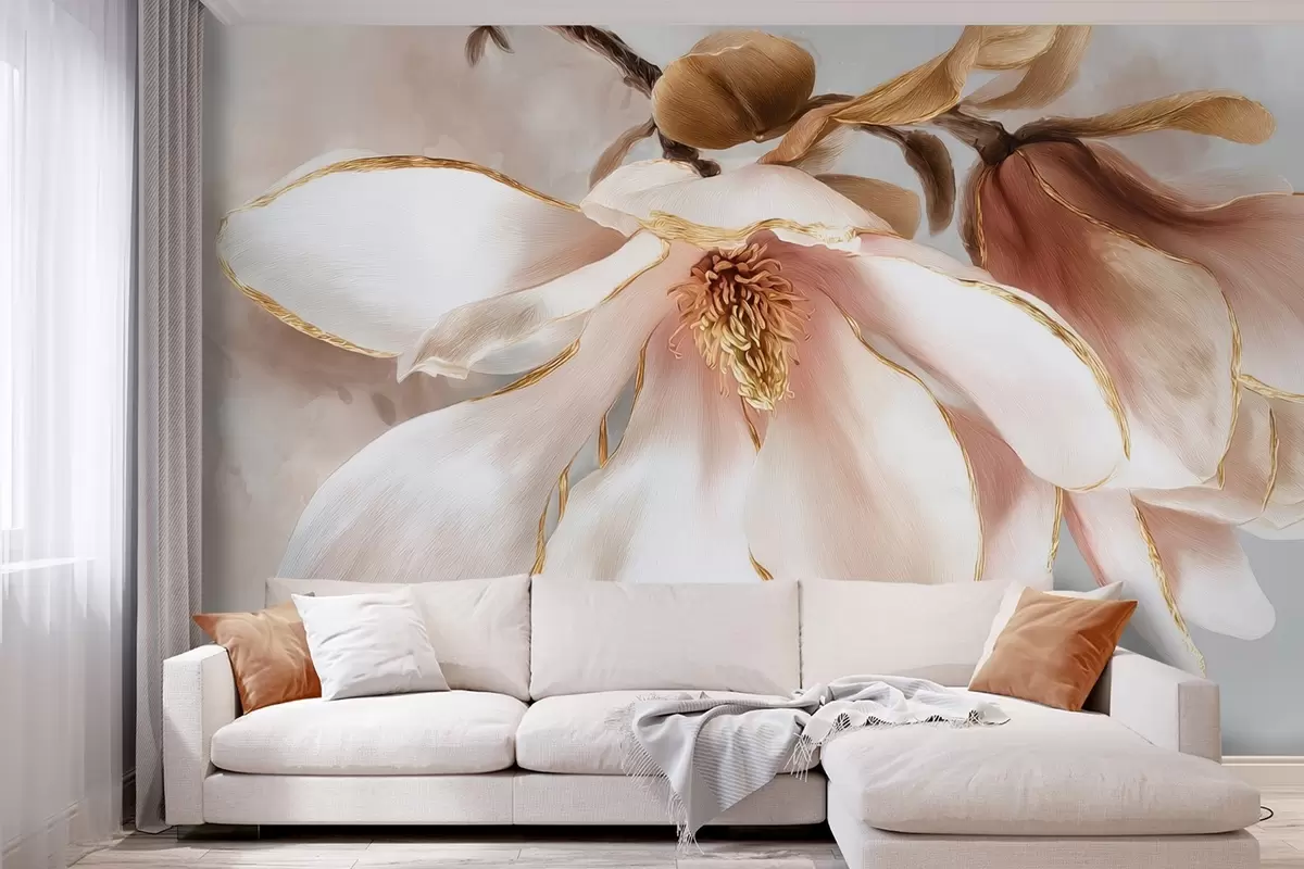 Papier peint Magnolia en fleurs aux tons pastel w09387