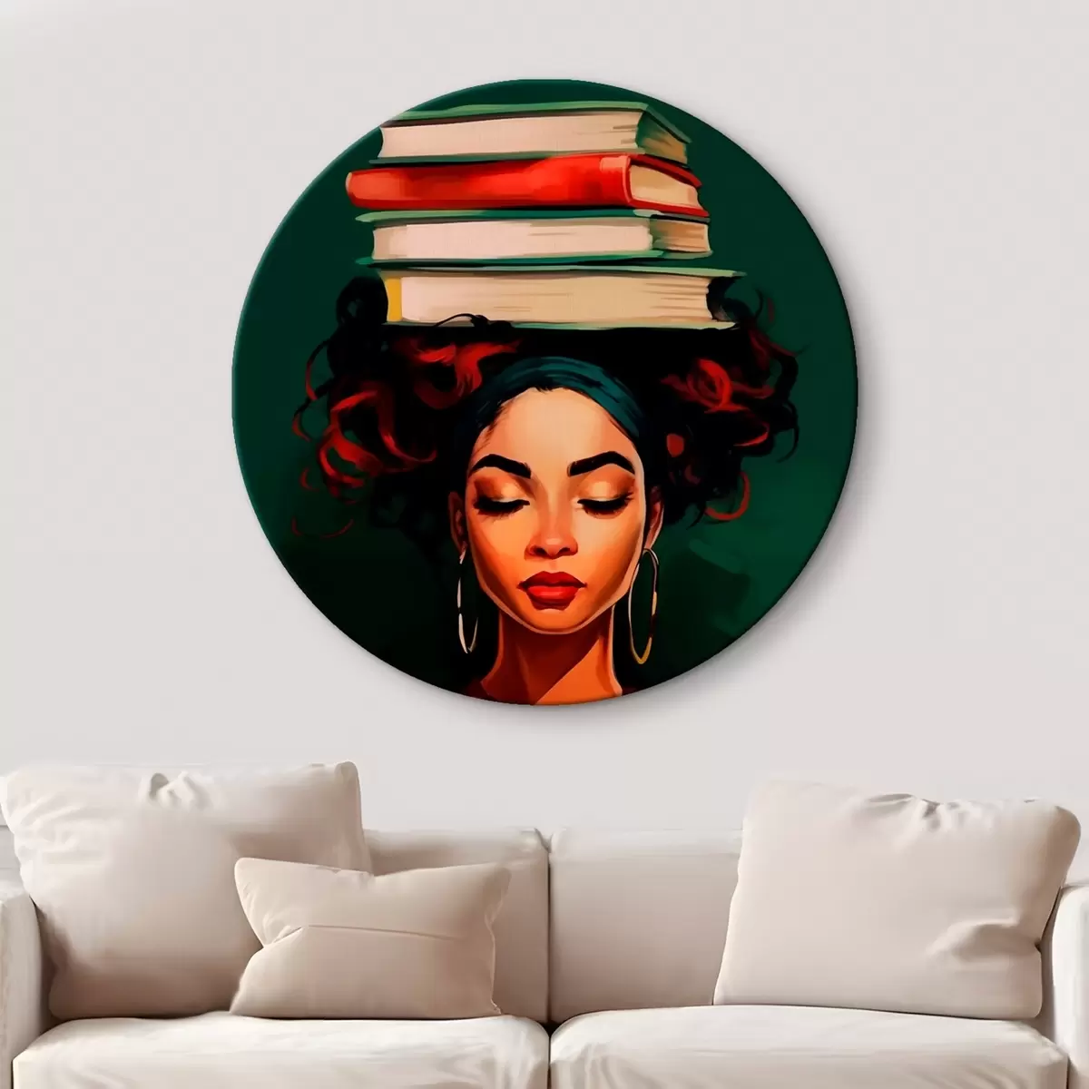 Tableaux rondes Femme avec des livres sur la tête r45952