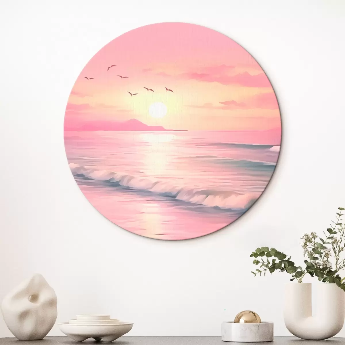 Tableaux rondes Coucher de soleil rose sur la mer r45955