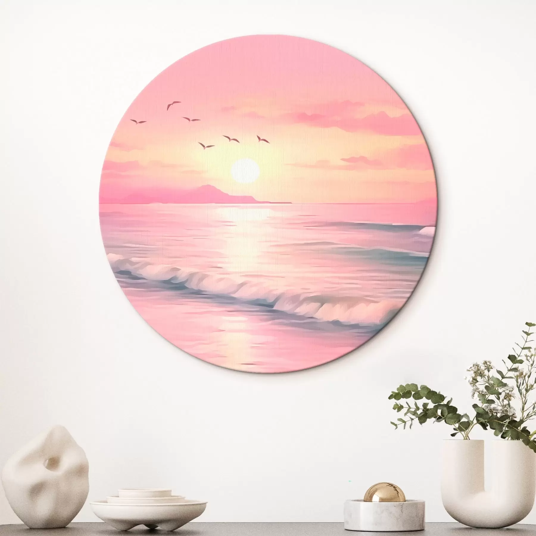 Tableau Coucher de soleil rose sur la mer r45955