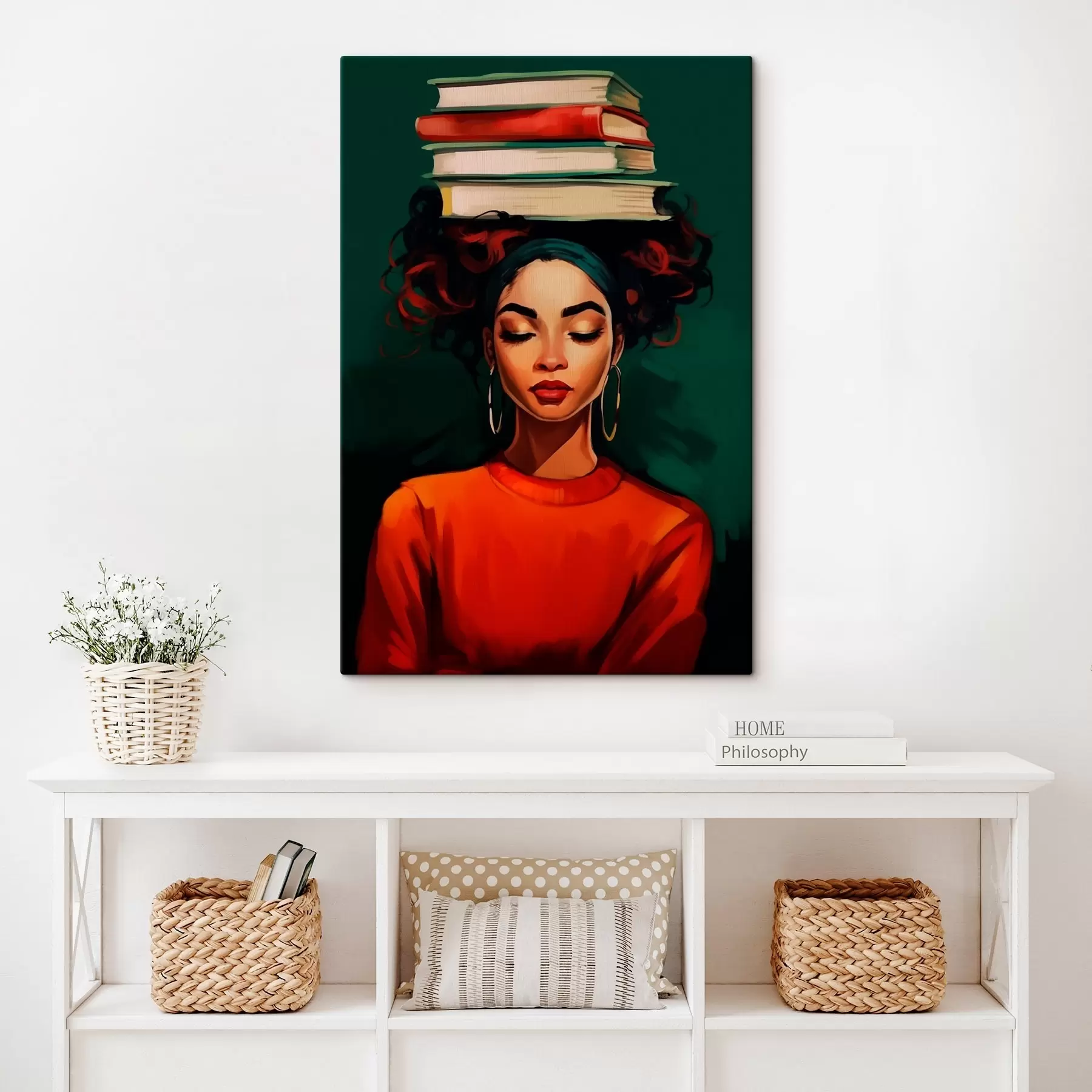 Tableau Femme avec des livres sur la tête s45952