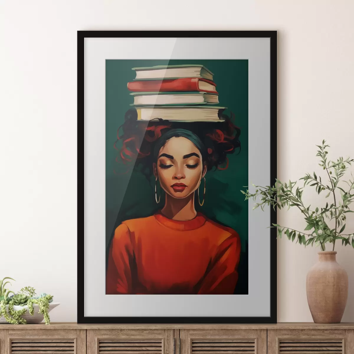 Poster Femme avec des livres sur la tête f45952