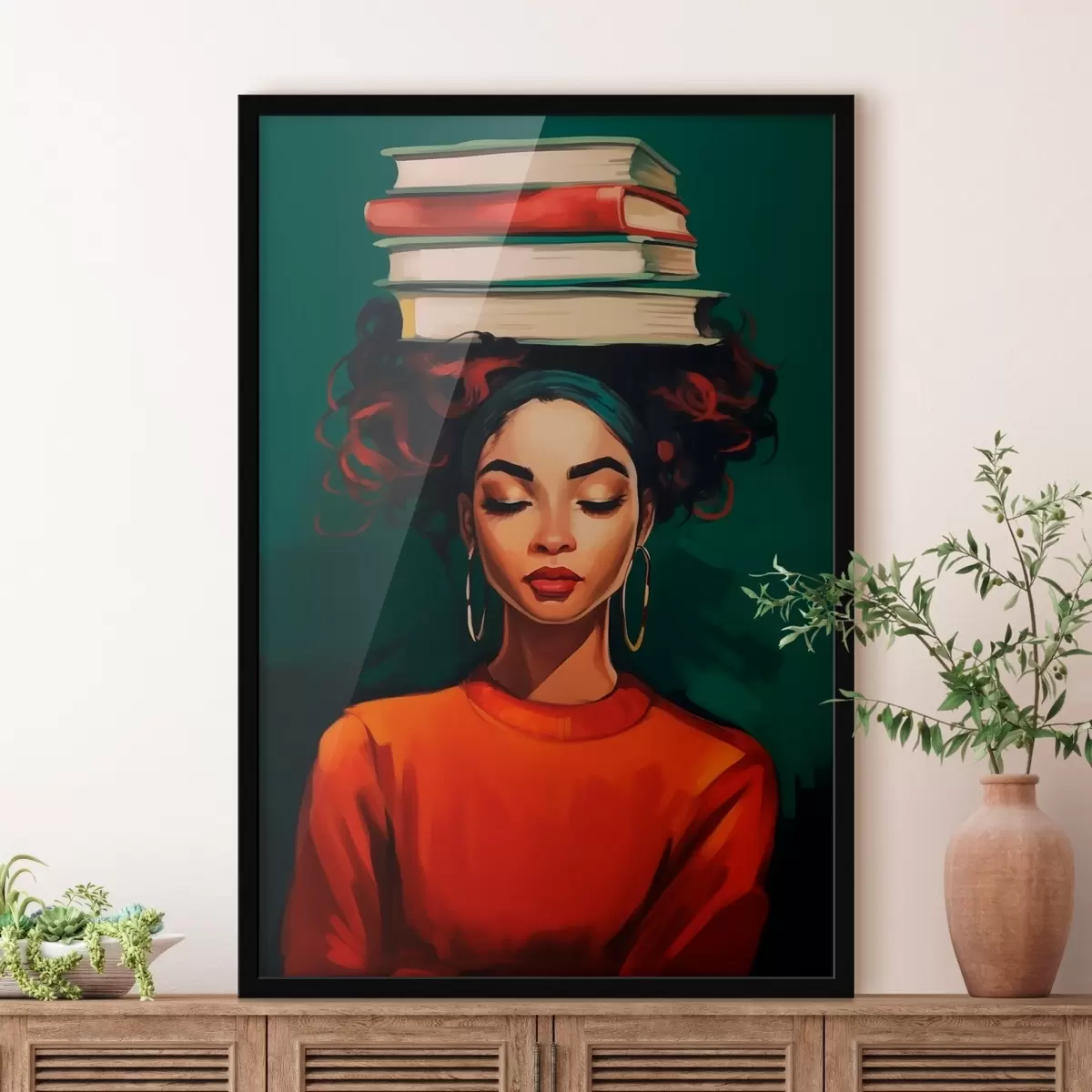 Poster Femme avec des livres sur la tête f45952