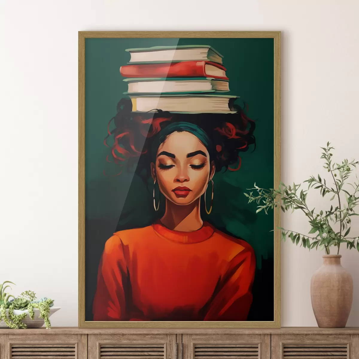 Poster Femme avec des livres sur la tête f45952