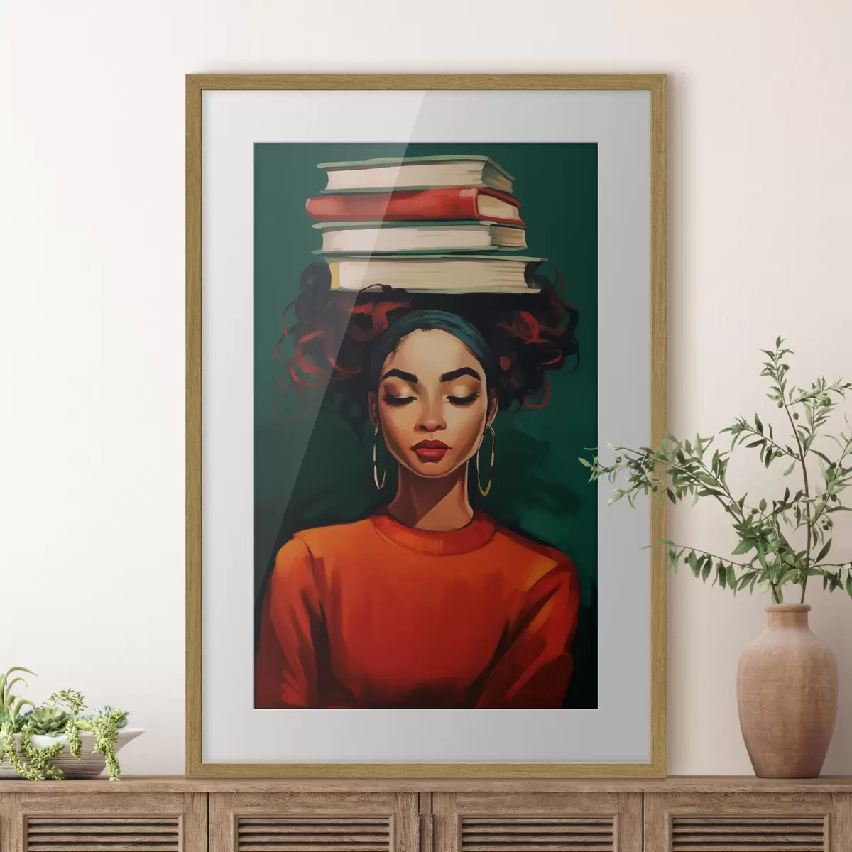 Poster Femme avec des livres sur la tête f45952