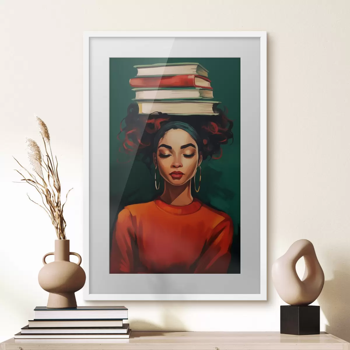 Poster Femme avec des livres sur la tête f45952