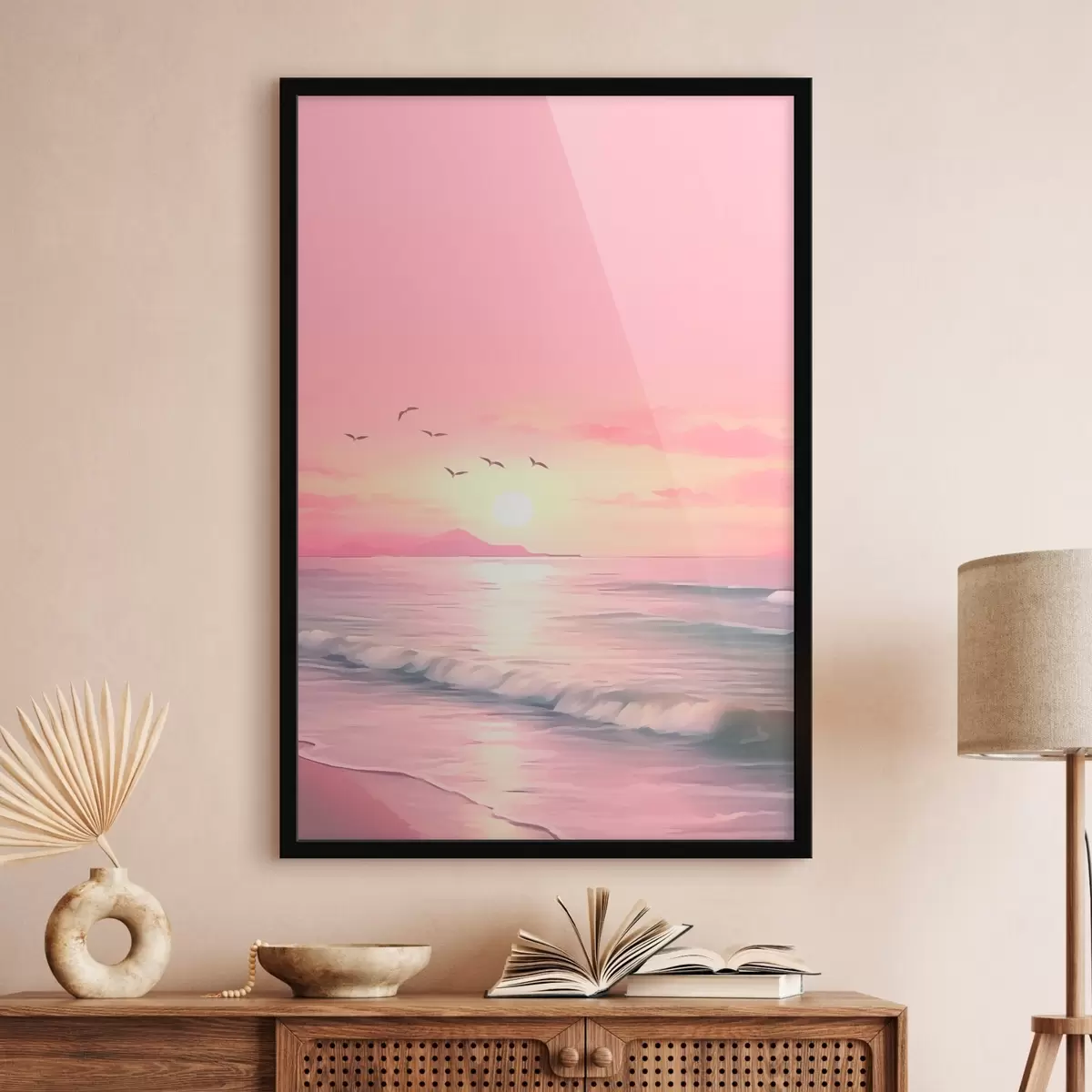 Poster Coucher de soleil rose sur la mer f45955