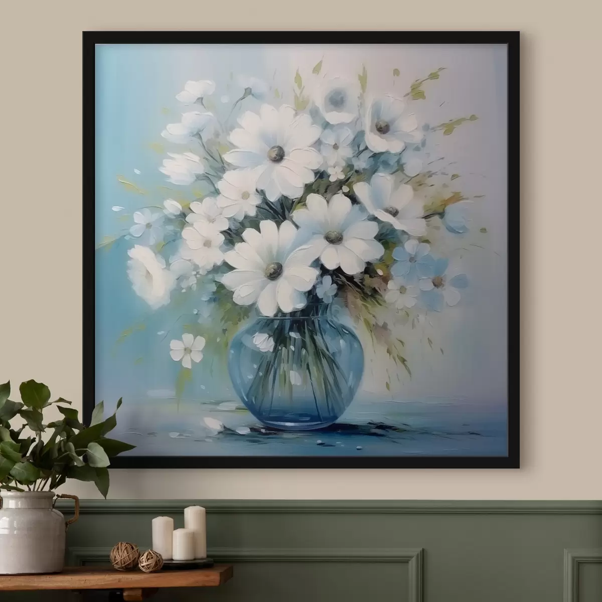 Poster Bouquet de marguerites dans un vase bleu f45959