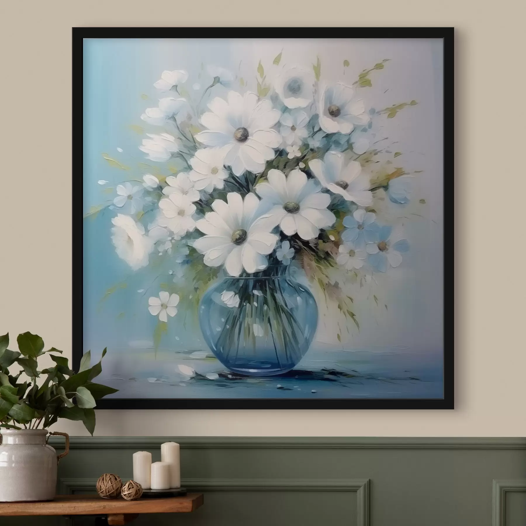 Papier peint Bouquet de marguerites dans un vase bleu f45959