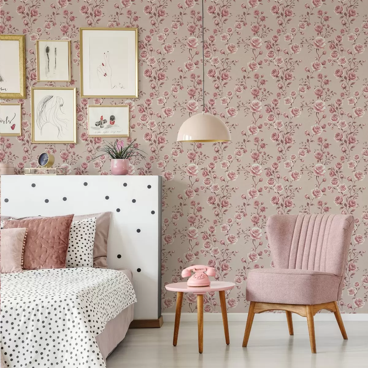Papier peint Roses poudrées sur fond beige — motif vintage a00497