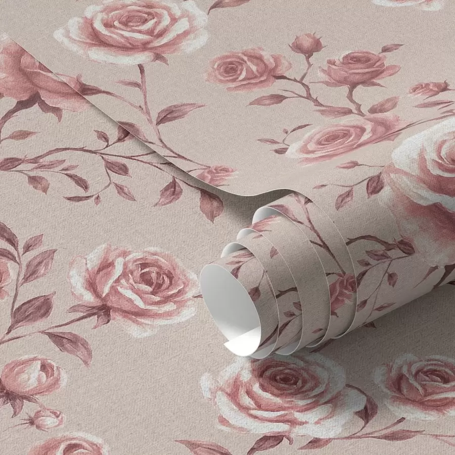 Papier peint Roses poudrées sur fond beige — motif vintage a00497