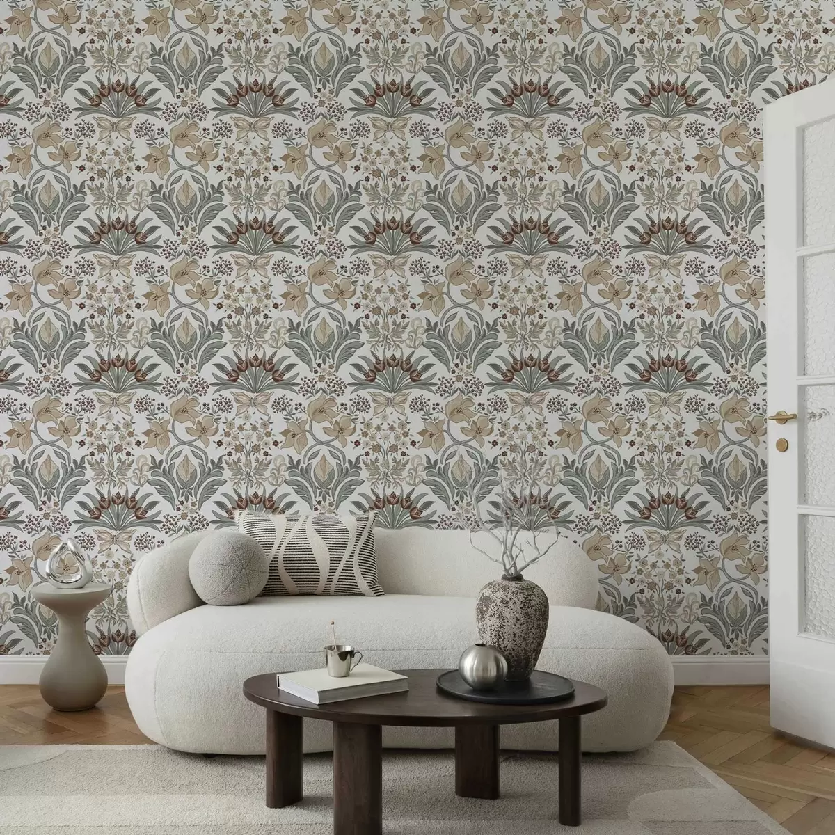 Papier peint Lys décoratifs et papillon sur fond blanc a00500v1