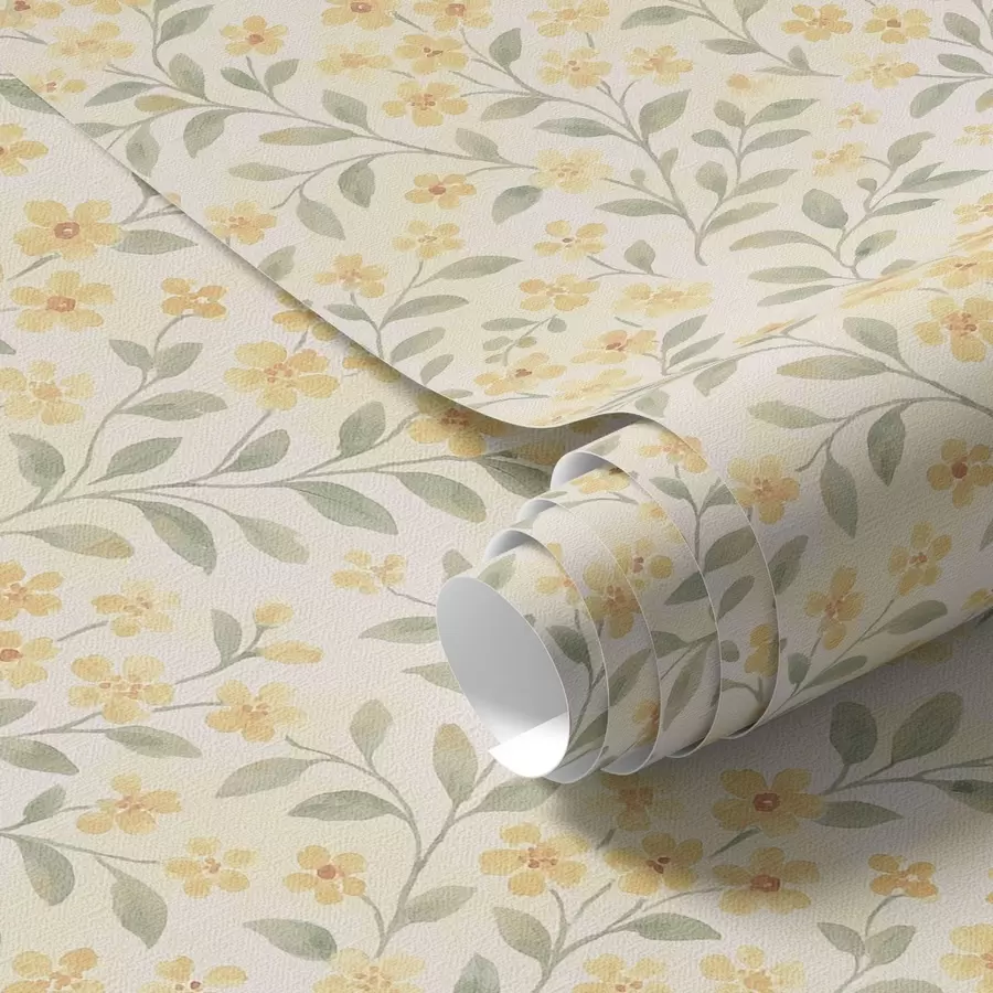 Papier peint Fleurs jaunes aquarellées sur fond clair a00570