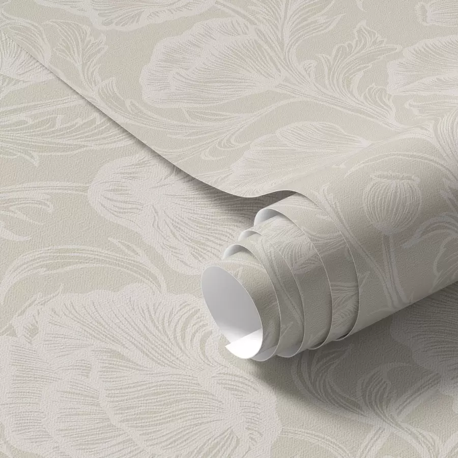 Papier peint Pavots dessinés au trait sur fond crème a00572