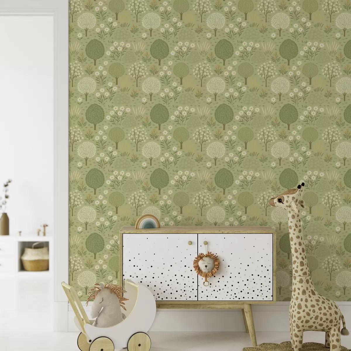 Papier peint Jardin écologique pour enfants : arbres, fleurs et blé a00586