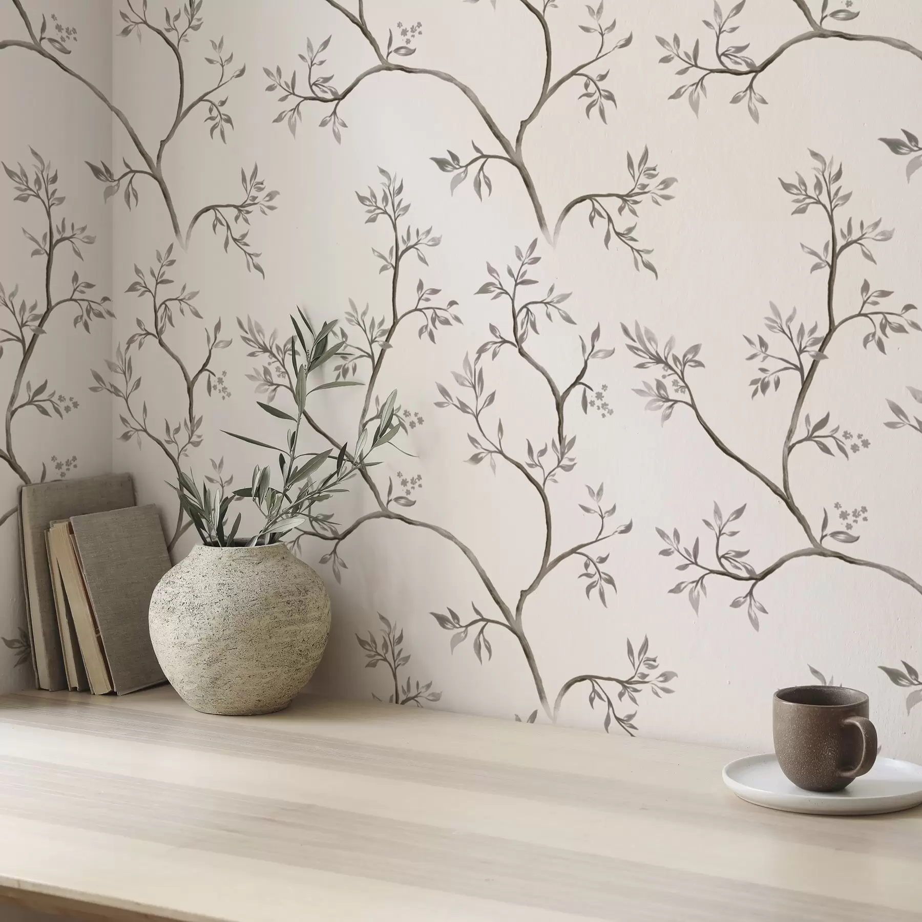 Papier peint Branches délicates et feuillues sur un fond crème chaud a00597v1