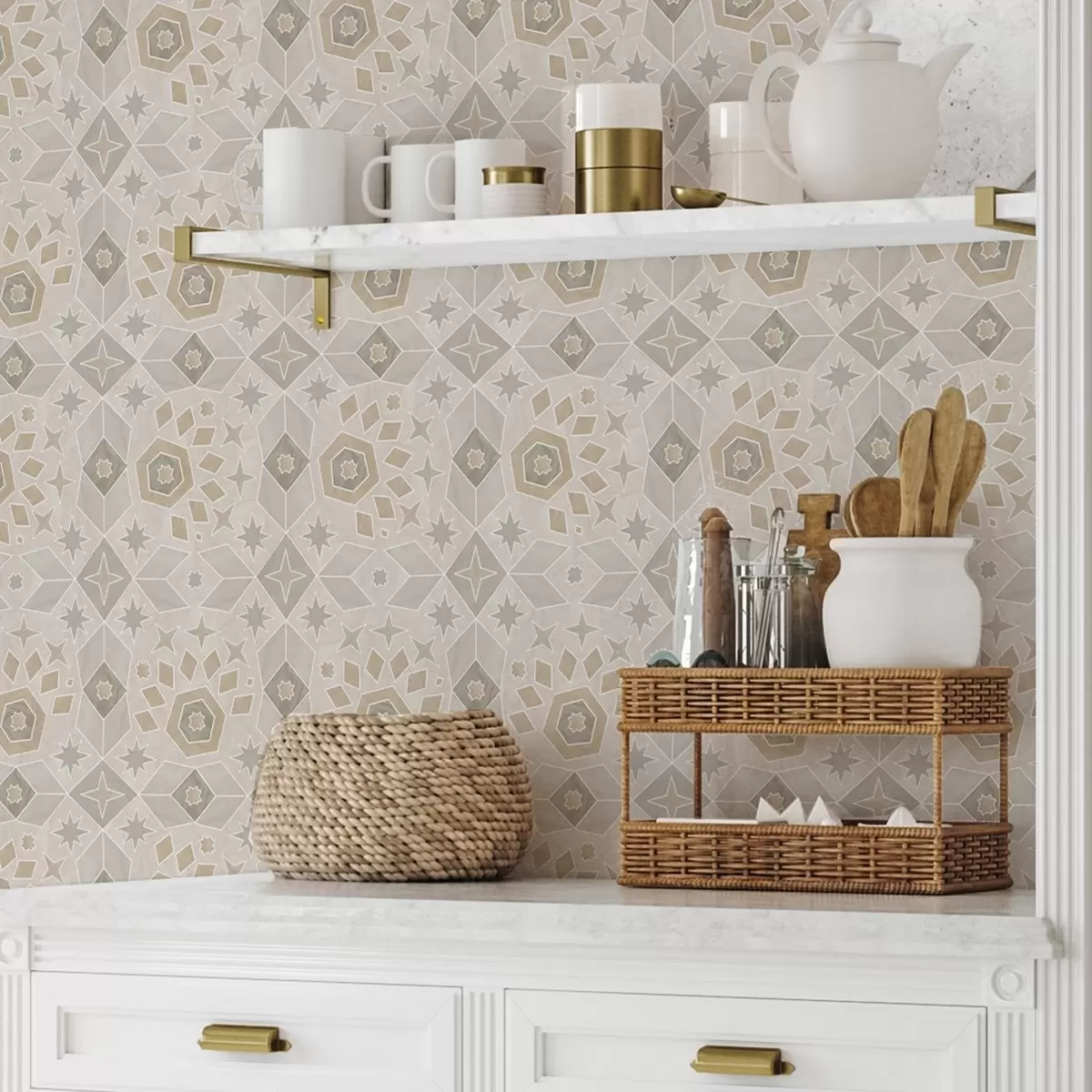 Papier peint Motif géométrique en mosaïque dans des tons beiges chauds a00606