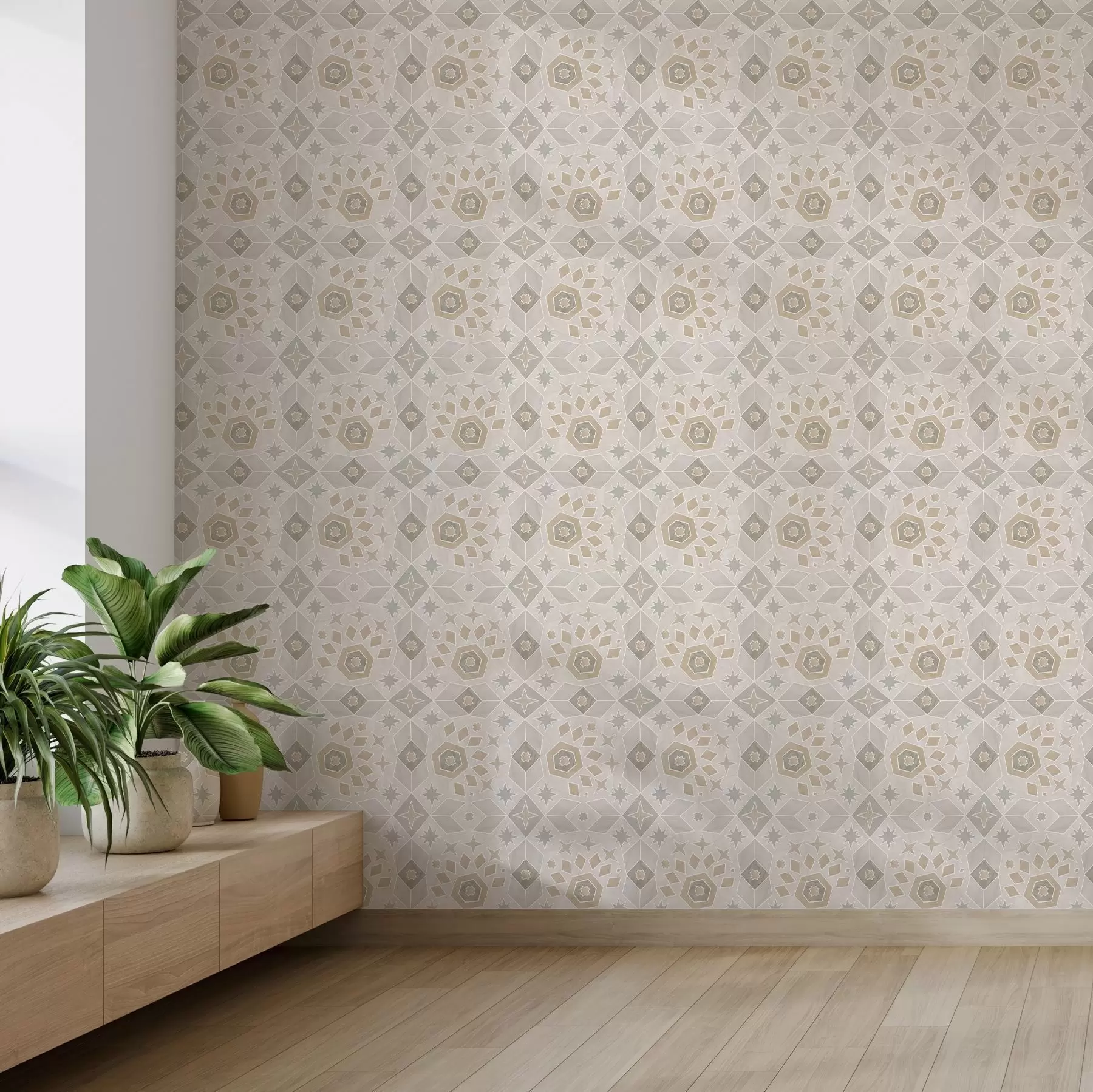 Papier peint Motif géométrique en mosaïque dans des tons beiges chauds a00606