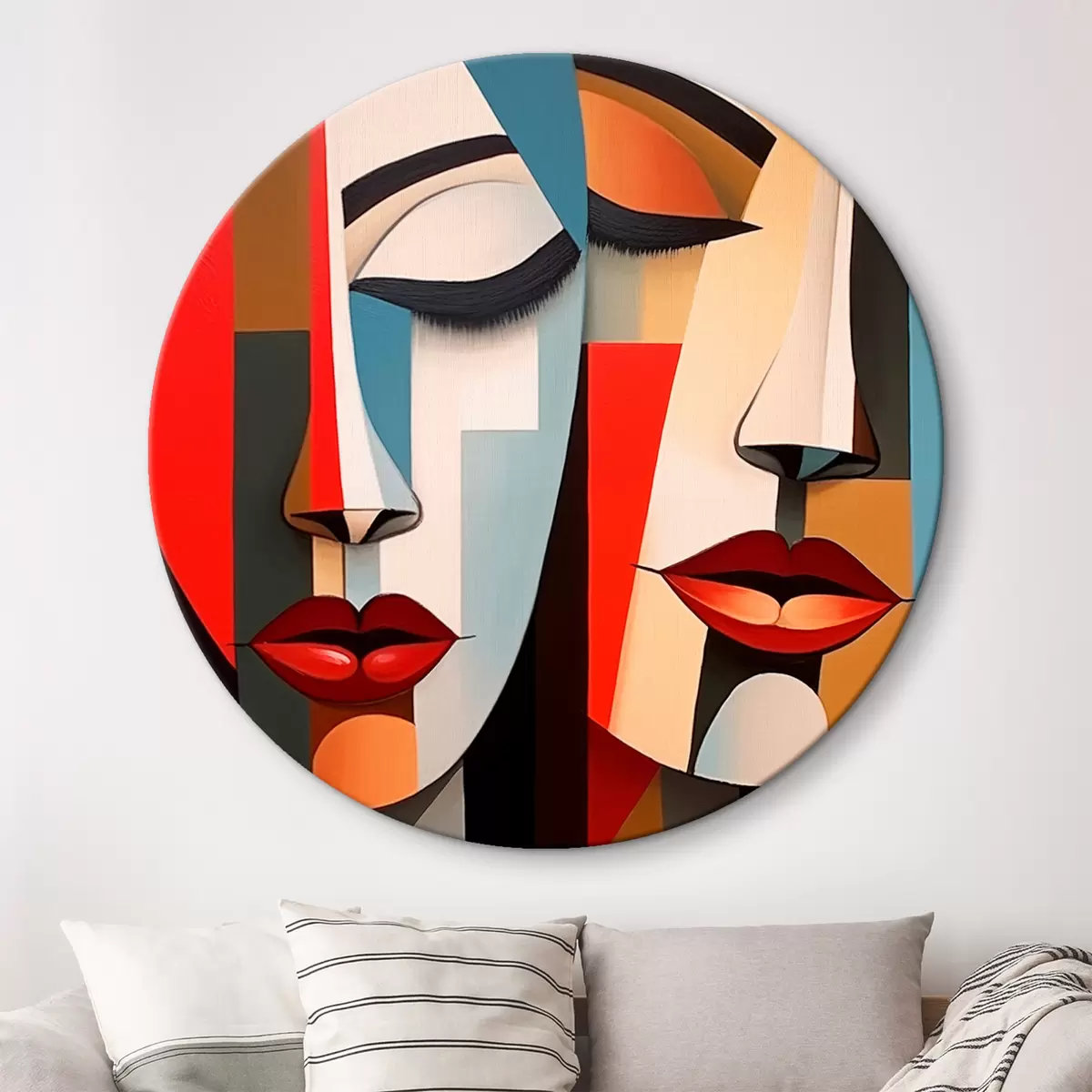 Tableaux rondes Visages féminins abstraits r45967