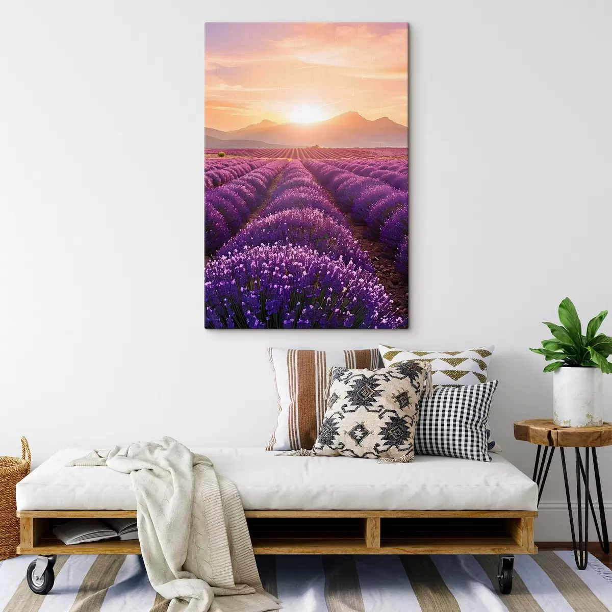 Tableau Coucher de soleil dans un champ de lavande s45663