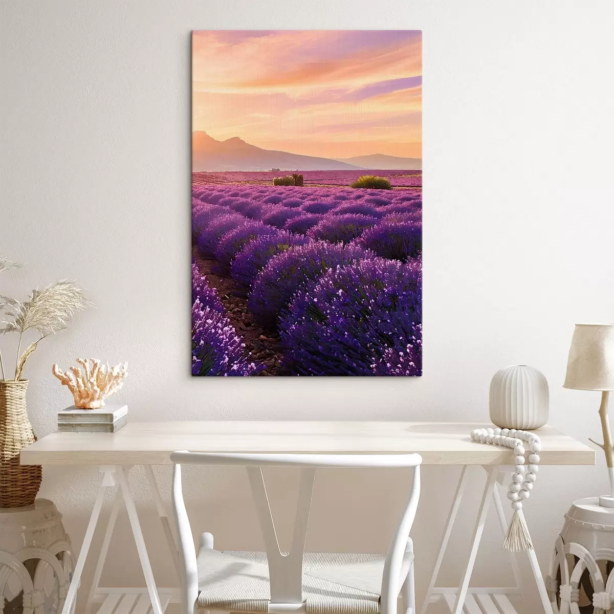 Tableau Lavande sur fond de coucher de soleil dans les montagnes s45664