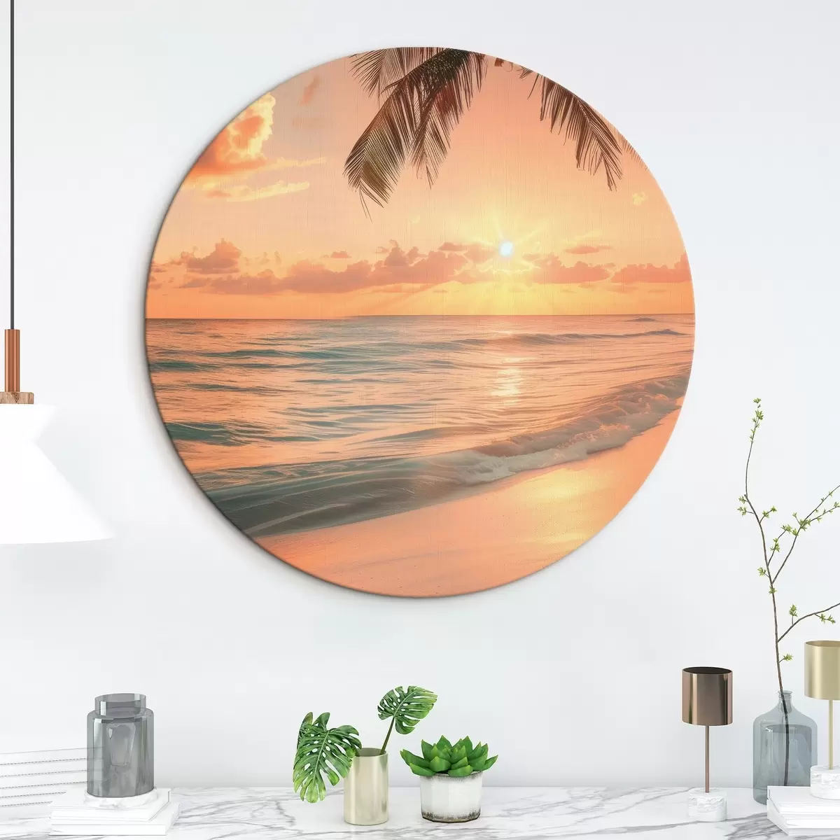 Tableaux rondes Coucher de soleil sur la mer r45661