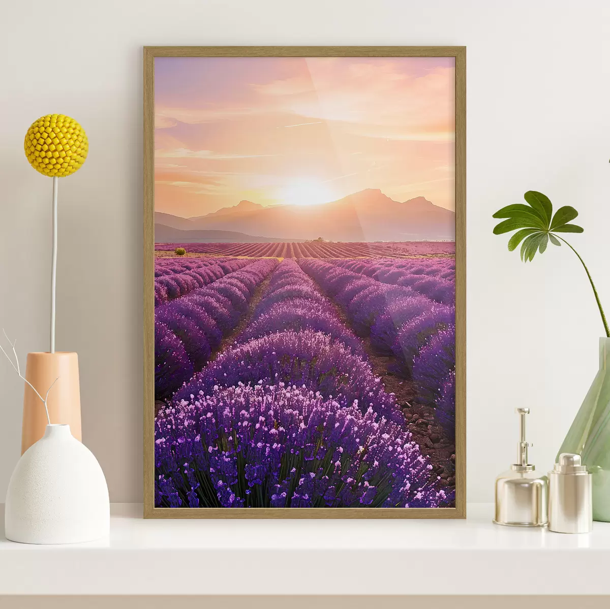 Poster Coucher de soleil dans un champ de lavande f45663