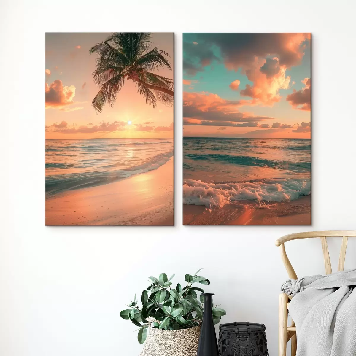 Tableau Coucher de soleil sur la côte avec vue sur les vagues m00787