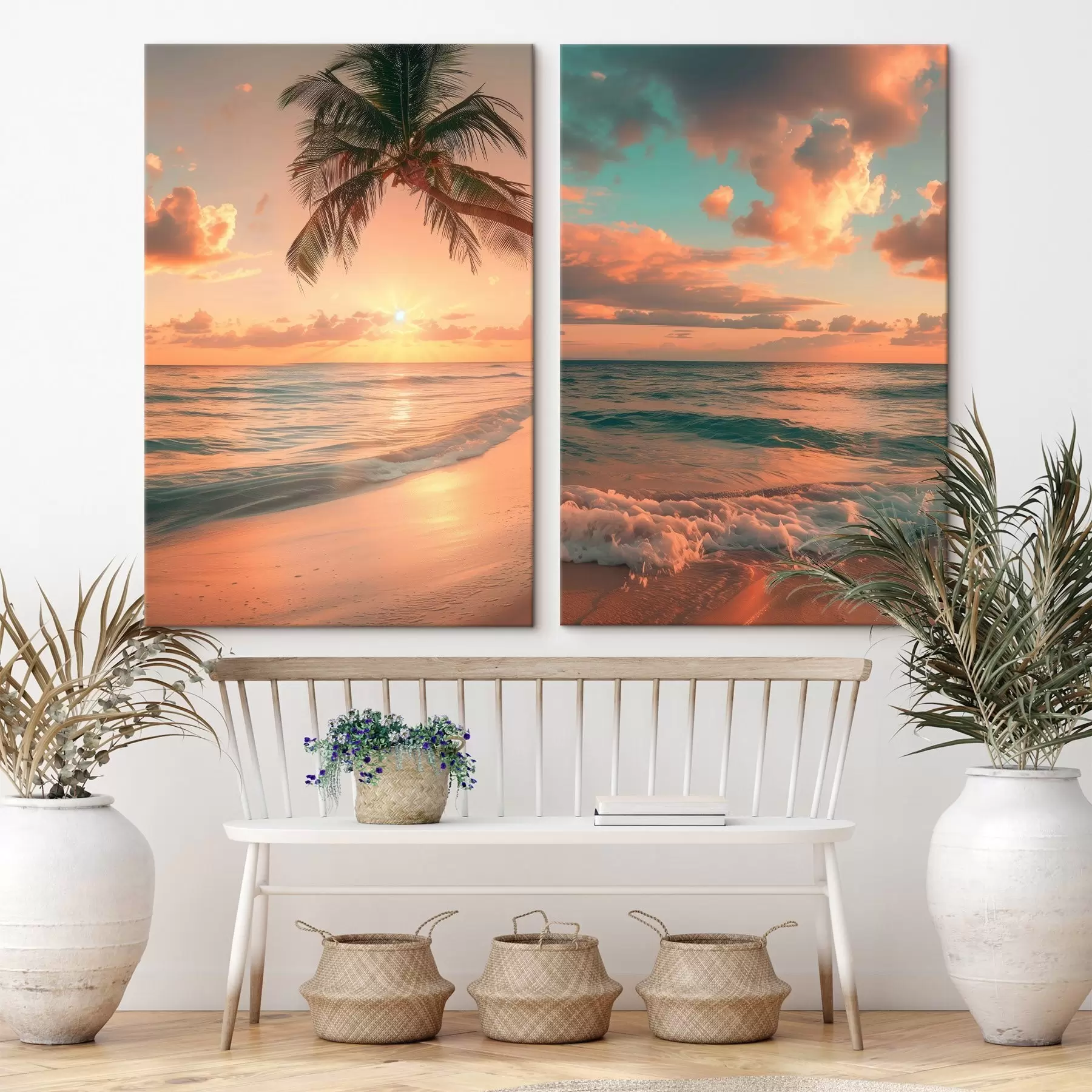 Tableau Coucher de soleil sur la côte avec vue sur les vagues m00787