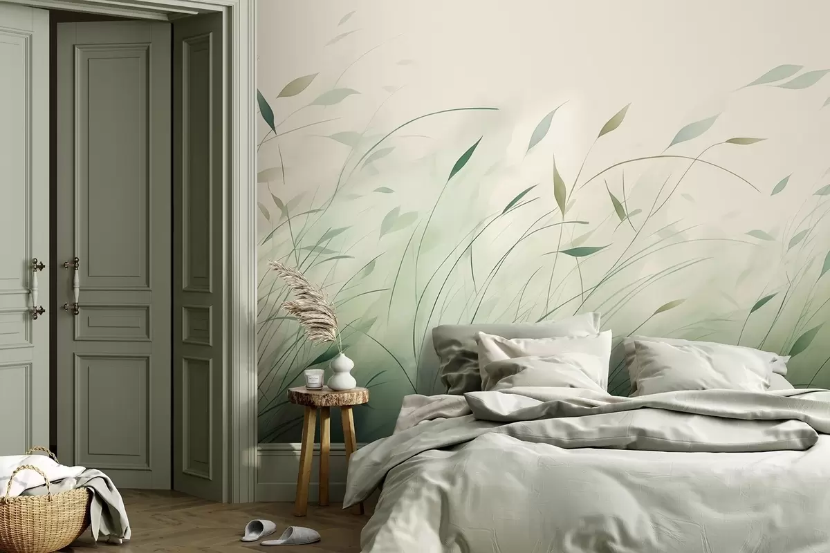 Papier peint Herbe verte dans le vent, style aquarelle w09331