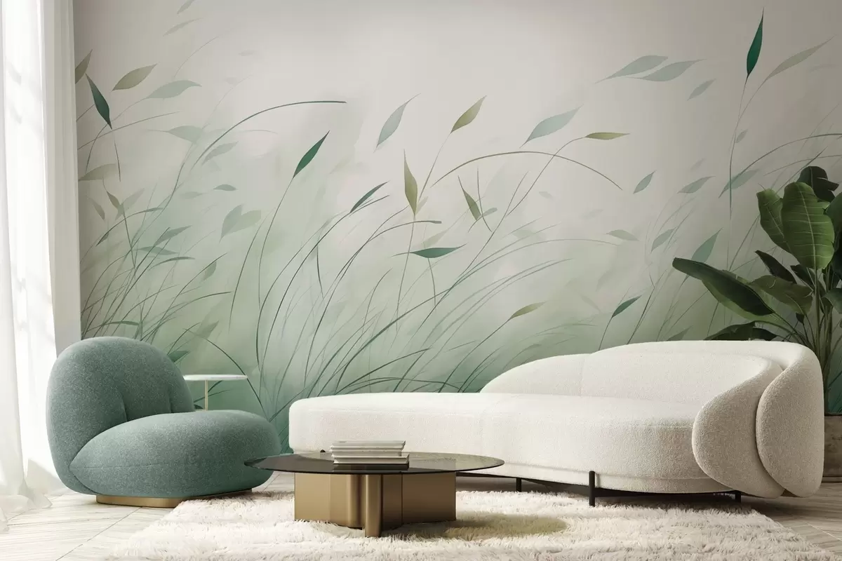 Papier peint Herbe verte dans le vent, style aquarelle w09331