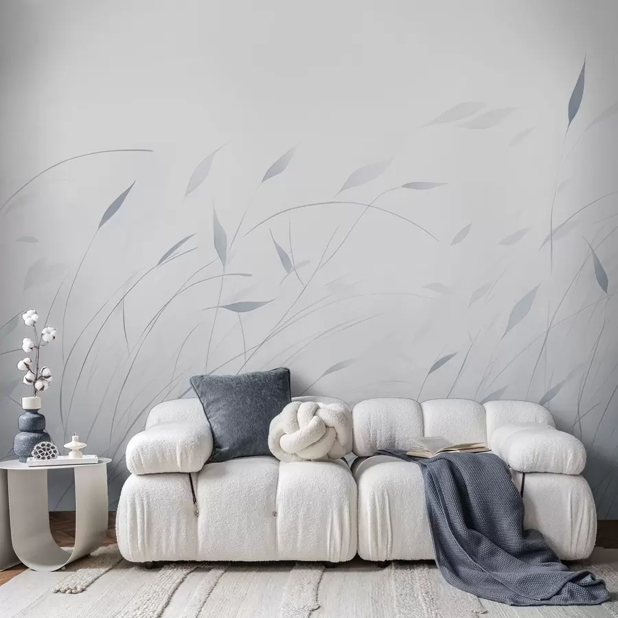 Papier peint Herbe dans le vent, style aquarelle, dans des tons bleus w09331v2