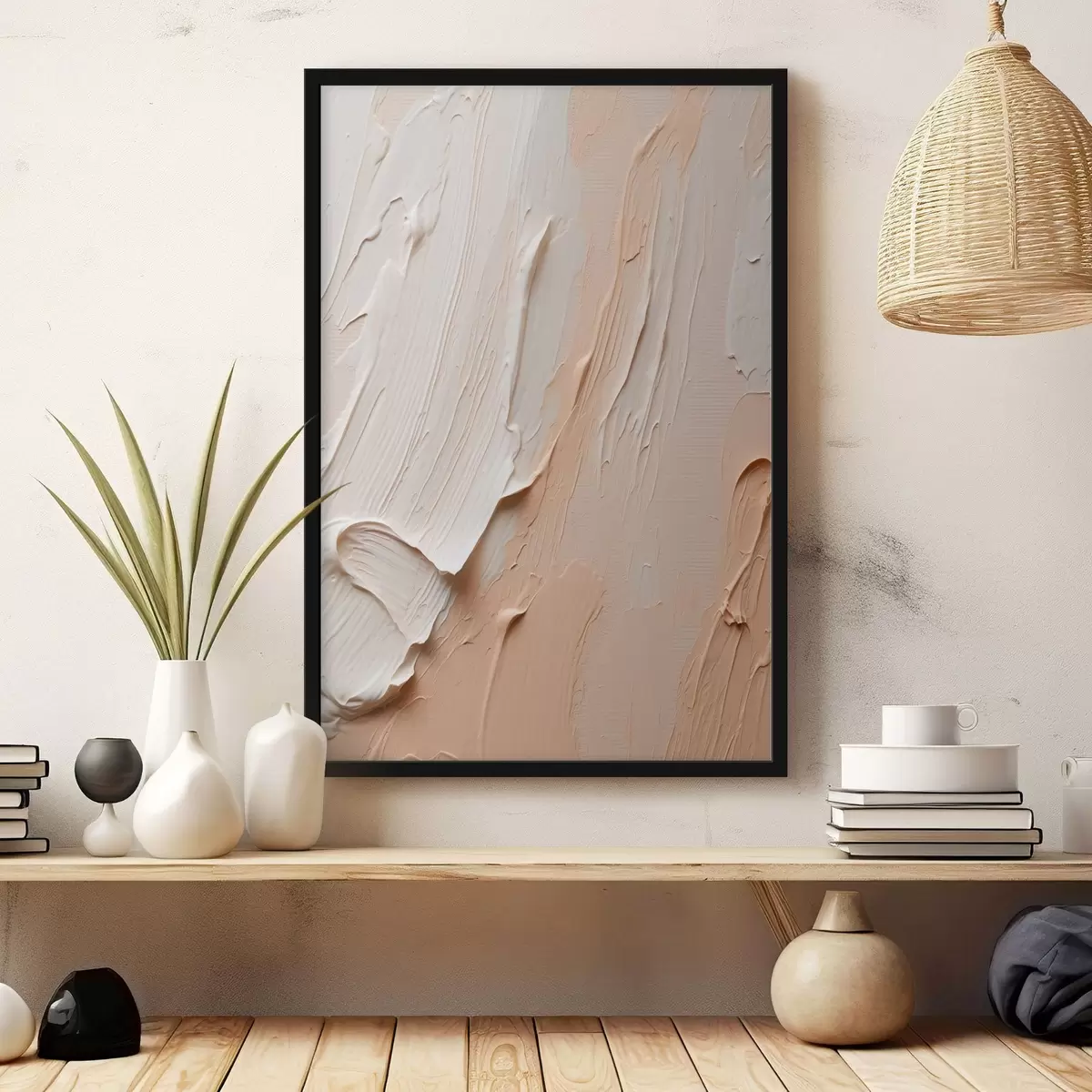 Poster Coups de pinceau texturés aux tons pastel crème-beige f45871