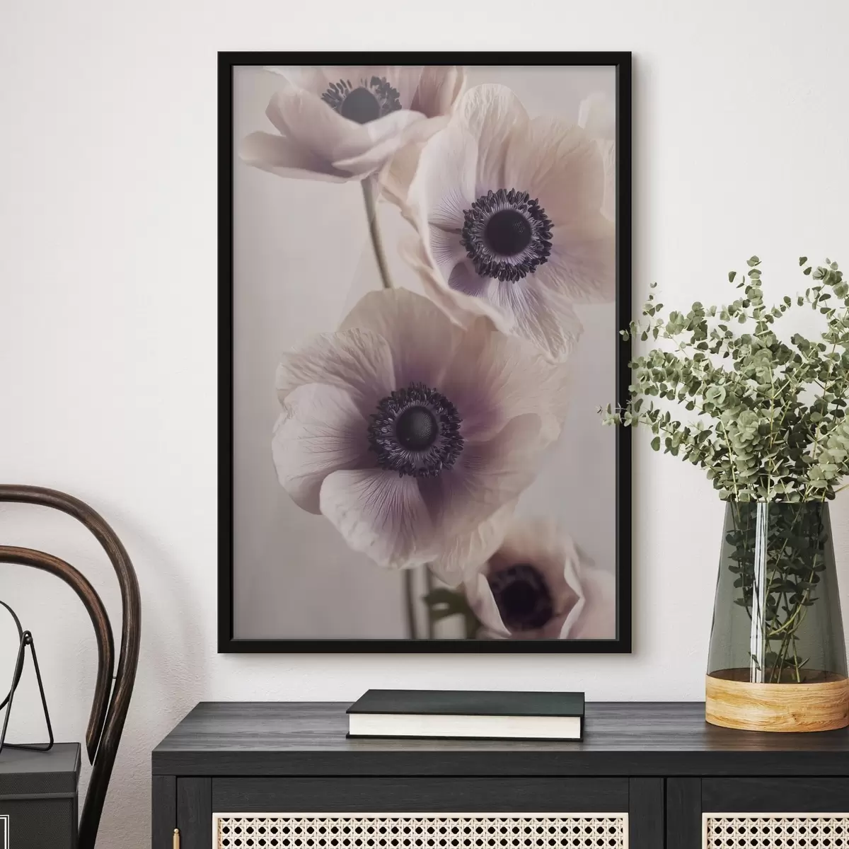 Poster Anémones délicates au cœur sombre, couleurs pastel f45875