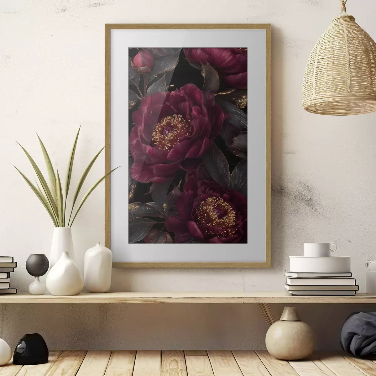 Poster Pivoines bordeaux dans l’ombre f45877